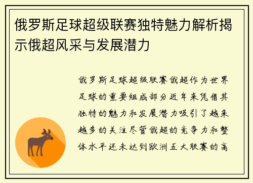 俄罗斯足球超级联赛独特魅力解析揭示俄超风采与发展潜力